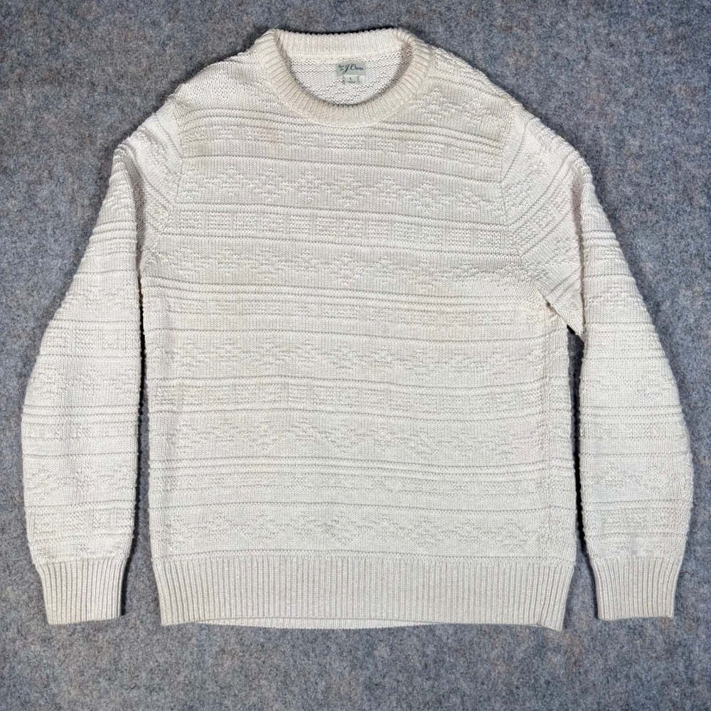 J.Crew Sweater Mens Large Cream Textured Knit Cotton Re-Imagined Crewneck BC590